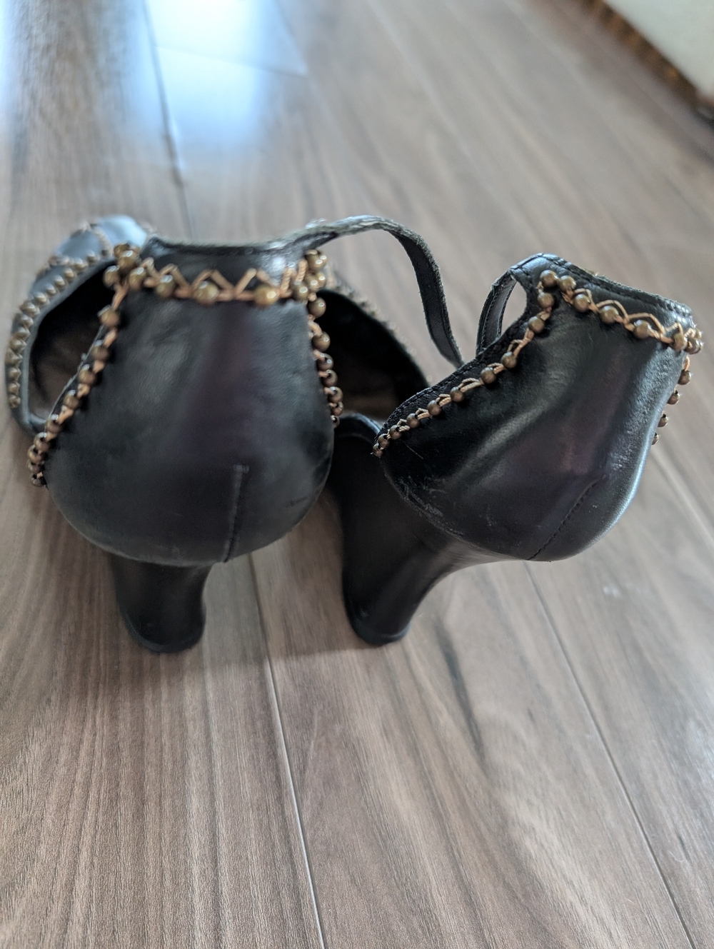 Carlos Black Embroidered Women's Strap Block Wedge Heels (Size 7.5) - Picture 6 of 15